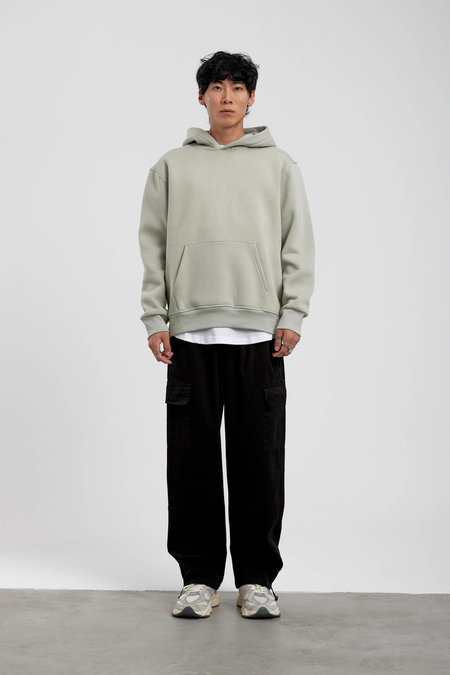 Mint Yeşili Kapüşonlu Basic Şardonlu Sweatshirt
