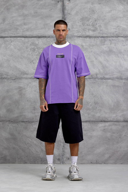 Mor Dont Cry Baskılı Oversize Tshirt