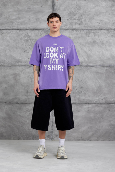 Mor Dont Look At My Tshirt Yazılı Oversize Tshirt