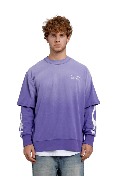 Mor KOLU ALEV BASKILI OVERSİZE SWEATSHIRT