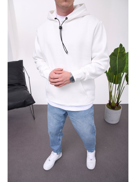Nomarc İp Detaylı Basic Kapüşonlu Beyaz Sweatshirt