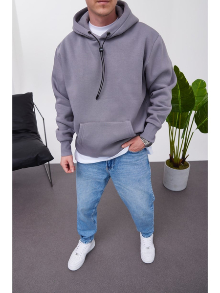 Nomarc İp Detaylı Basic Kapüşonlu Gri Sweatshirt