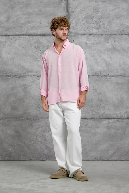 Pembe 251 KETEN OVERSIZE GÖMLEK