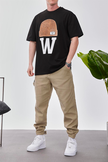 Şapka Baskılı Siyah Tshirt