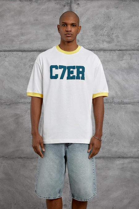 Sarı YAKA C7ER BASKILI OVERSIZE TSHIRT