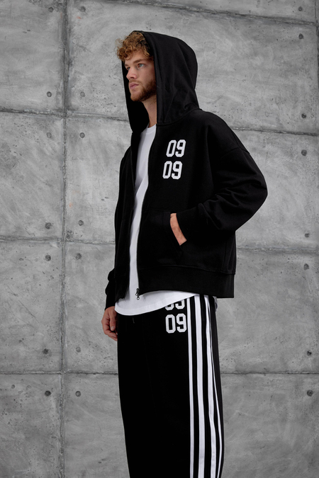 Siyah 0909 Baskılı Oversize Eşofman Takımı