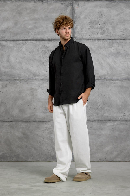 Siyah 251 KETEN OVERSIZE GÖMLEK