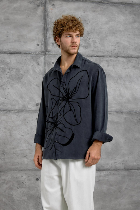 Siyah 251 ŞEKİL BASKILI OVERSIZE GÖMLEK
