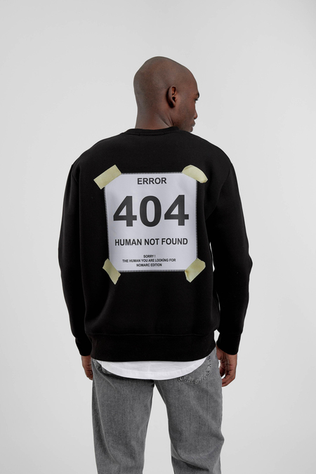 Siyah 404 Baskılı Bisiklet Yaka Sweatshirt