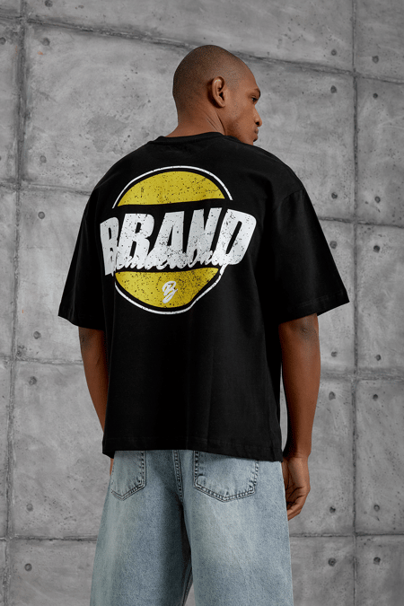 Siyah BRAND BASKILI OVERSIZE TSHIRT
