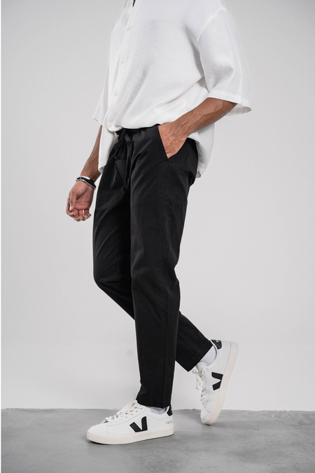 Siyah Dar Paça Boyfriend Fit Gabardin Pantolon