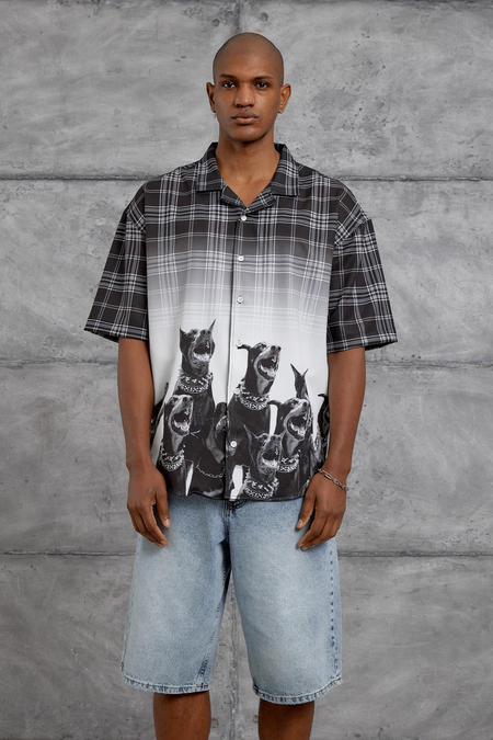 Siyah DIGITAL KOPEK  BASKI OVERSIZE GOMLEK