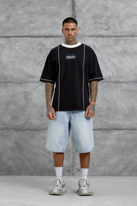 Siyah Dont Cry Baskılı Oversize Tshirt