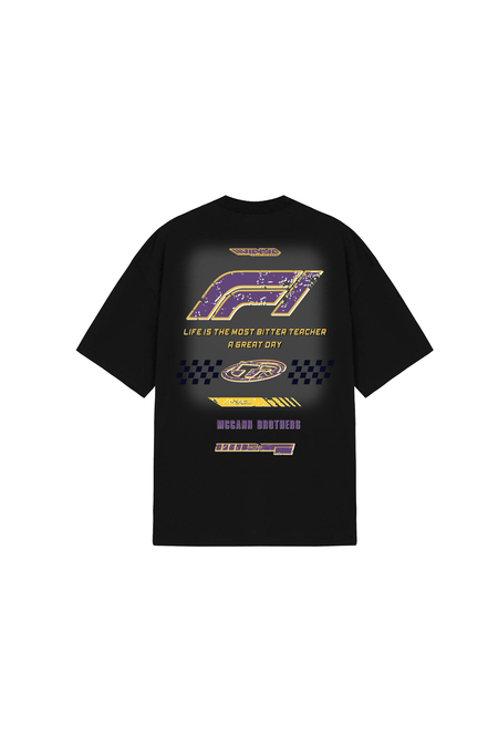 Siyah F1 Baskılı Oversize Tshirt
