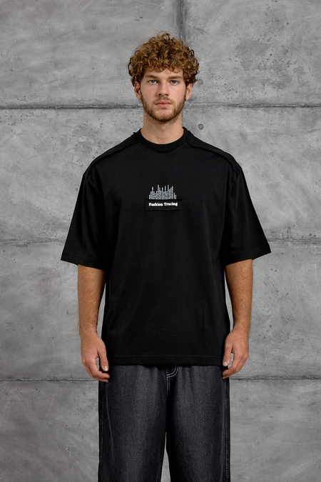 Siyah FASHİON BASKI OVERSIZE TSHIRT