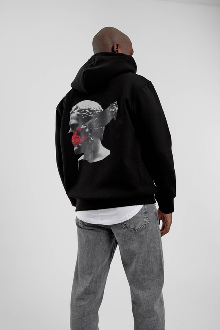 Siyah Figür Baskılı Kapüşonlu Sweatshirt
