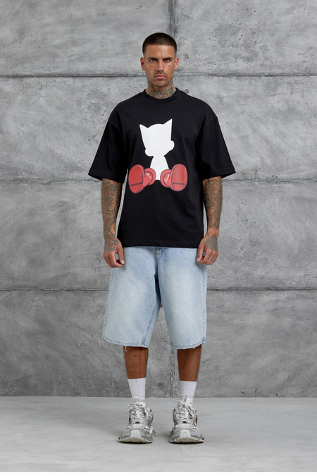 Siyah Figür Baskılı Oversize Tshirt