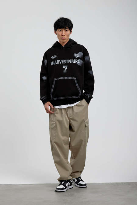 Siyah Harvest 7 Yazılı Kapüşonlu Sweatshirt