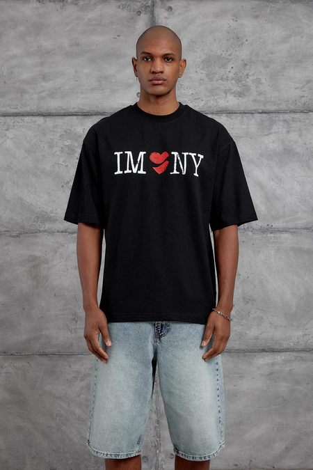 Siyah IMNY FLAMLI KUMAS OVERSIZE TSHIRT