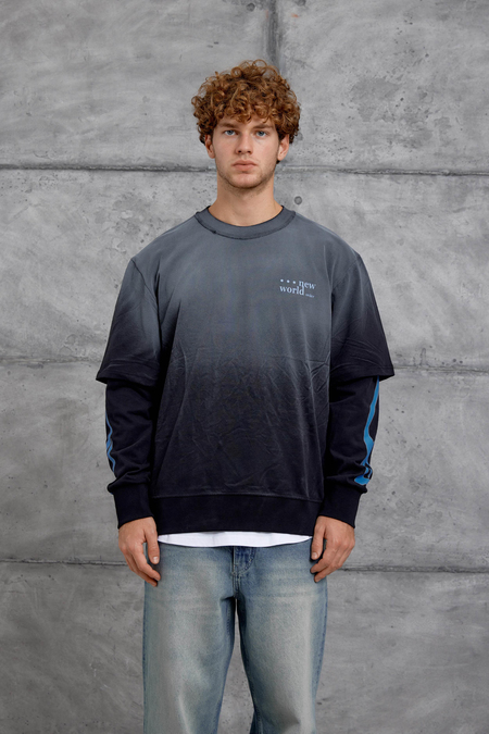 Siyah KOLU ALEV BASKILI OVERSİZE SWEATSHIRT
