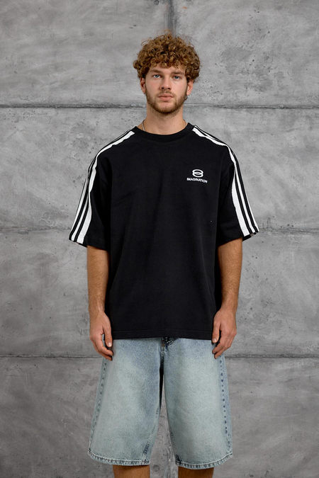 Siyah OMUZDA ŞERİT OVERSIZE TSHIRT