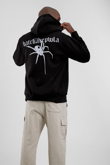 Siyah Örümcek Baskılı Kapüşonlu Sweatshirt