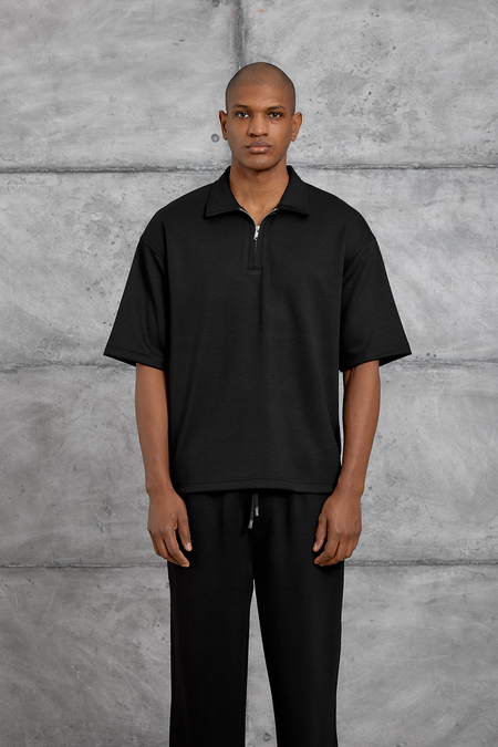 Siyah OYSHO KUMAŞ POLO YALA TSHIRT