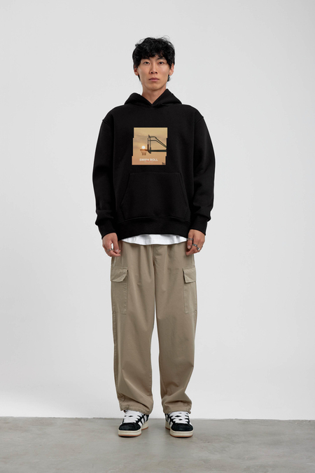 Siyah Pota Baskılı Kapüşonlu Sweatshirt