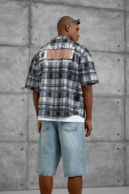 Siyah QUESTION DIGITAL BASKI OVERSIZE GOMLEK