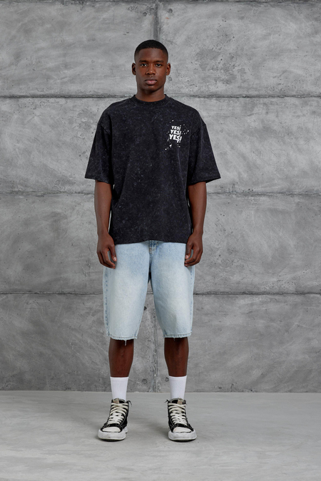 Siyah Yes Yazılı Oversize Tshirt