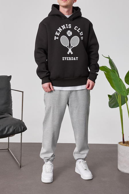 Tennis Club Siyah Kapüşonlu Sweatshirt