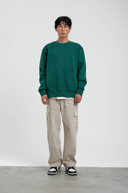 Yeşil Bisiklet Yaka Basic Şardonlu Sweatshirt