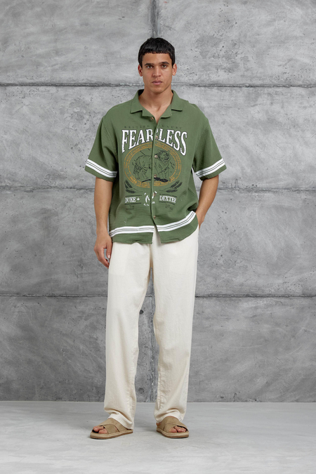 Yeşil FearLess Baskılı Oversize Gömlek