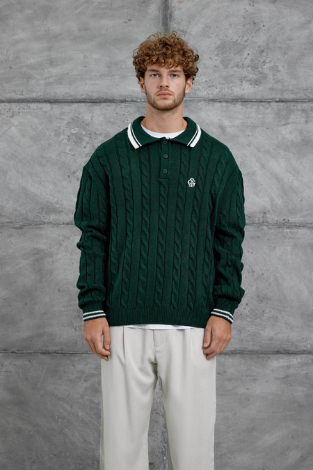 Yeşil Gst Polo Yaka Örme Oversize Triko