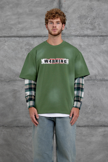 Yeşil Nmrc Kolu Parçalı Oversize Sweatshirt