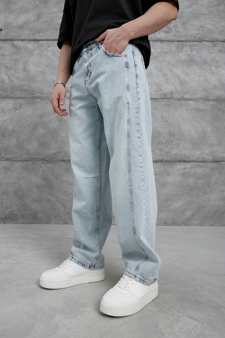 Açık Mavi Eskitme Ve Taşlamalı Relax Baggy Jean