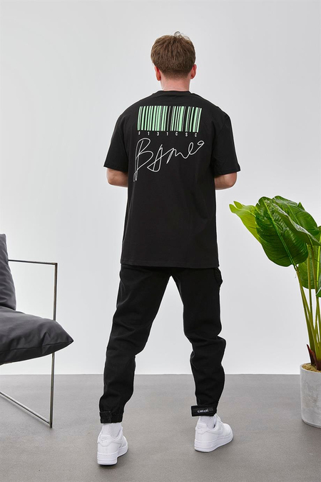 Barkod Baskılı Siyah Tshirt