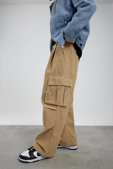 Bej Kadife Baggy Kargo Pantolon