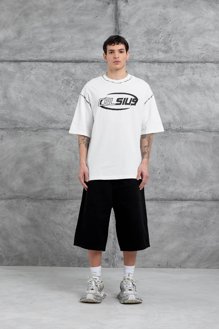 Beyaz Celcius Yazılı Oversize Tshirt