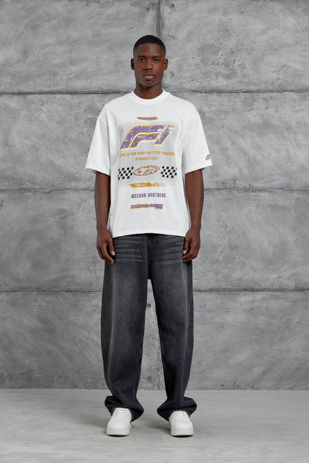Beyaz F1 Baskılı Oversize Tshirt