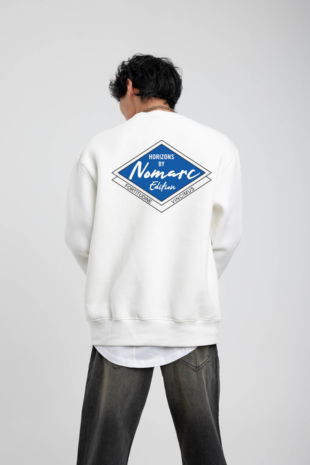 Beyaz Horizons Baskılı Sweatshirt