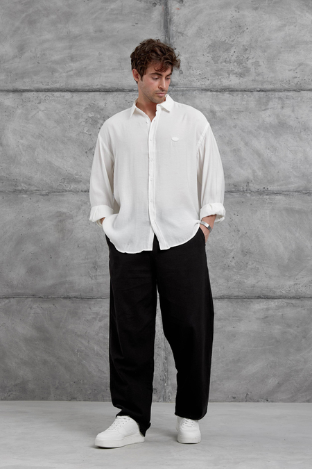 Beyaz Modal Kumaş Oversize Gömlek