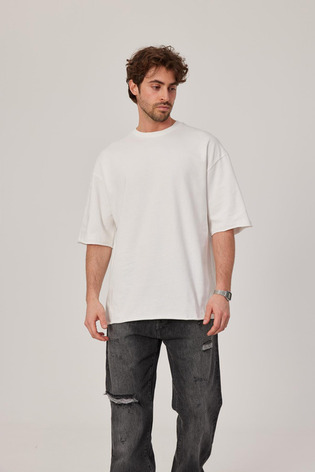 Beyaz Oversize Pis Kol Basic Tshirt