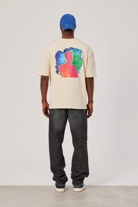 Fear Arkası Renkli Baskılı Krem Tshirt