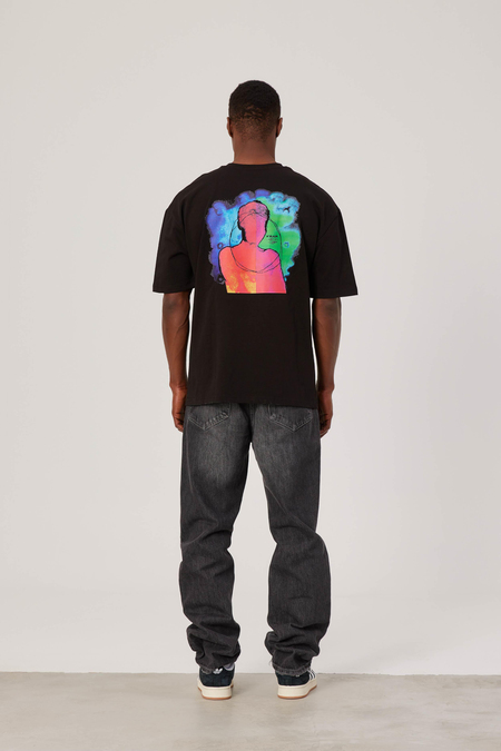 Fear Arkası Renkli Baskılı Siyah Tshirt