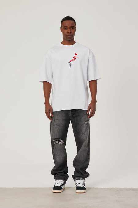 Headshot Kelebek Baskılı Beyaz Tshirt
