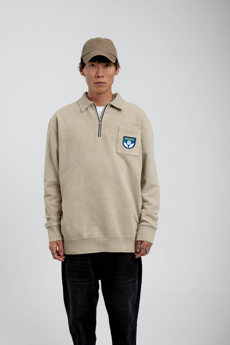 Krem Brand Yazılı Yakası Fermuarlı Sweatshirt