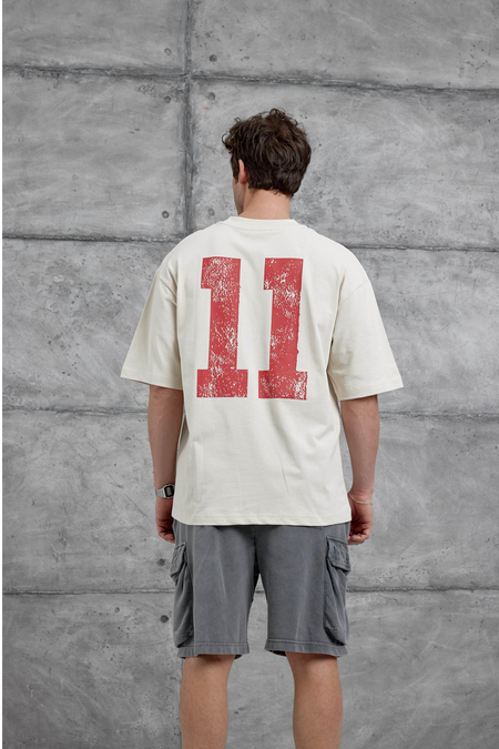 Krem Remendy Crew Yazılı Oversize Tshirt
