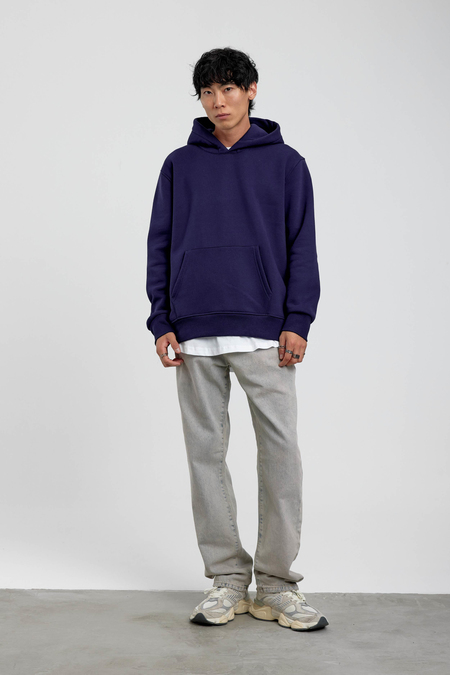 Lacivert Kapüşonlu Basic Şardonlu Sweatshirt