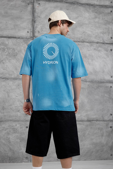 Mavi Arka Hydrion Yazılı Oversize Tshirt